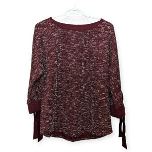 NWT Charter Club Womens M Carriage Red  Textured 3/4 Bow Tie Sleeve Top Shirt